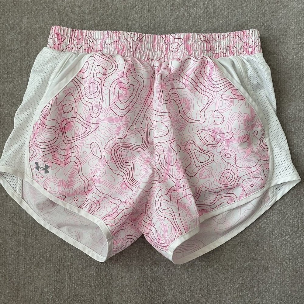 Under Armour Shorts Womens XS Pink White Running Brief Lined Workout Athletic
